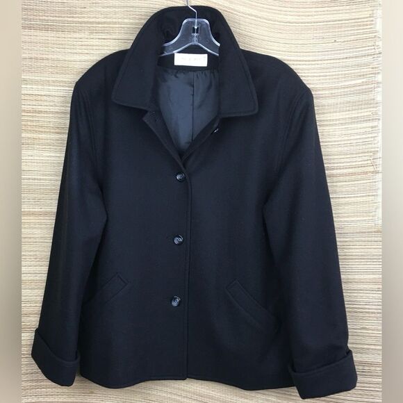 SANDRO Paris 100% Wool Classic Lightweight Shirt-collar Coat In Deep Black Sz 12 - Picture 6 of 14